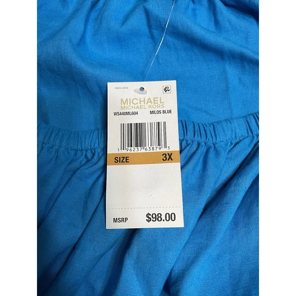 NWT Michael Kors Plus Size Off the Shoulder Top, Milos Blue, 3X‎ Linen Blend